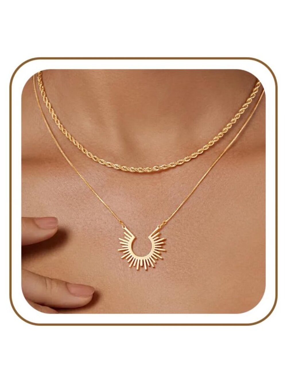 14k Gold Plated Layered Pendant Necklace Cubic Zirconia Dainty